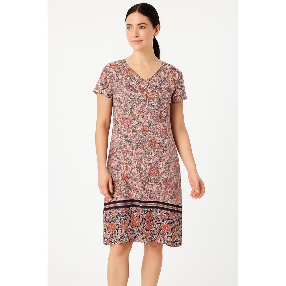 J.Jill Dress Womens Petite Pink‎ Floral Pattern Short Sleeve VNeck Bohemian Chic